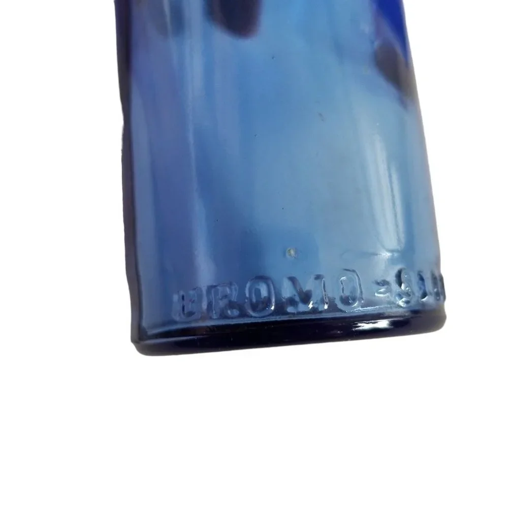 Vintage Cobalt Blue glass Bottles Bromo Seltzer Emerson Drug Co Decorative Old